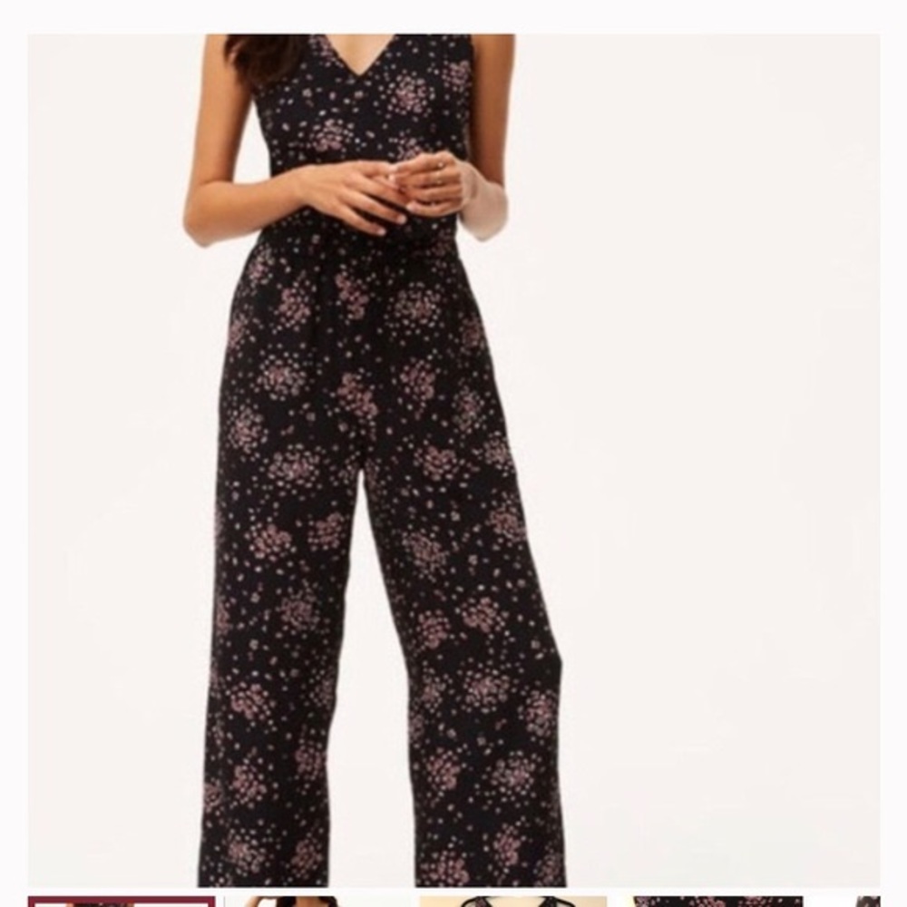 LOFT Black Jumpsuit with Pink Floral Print